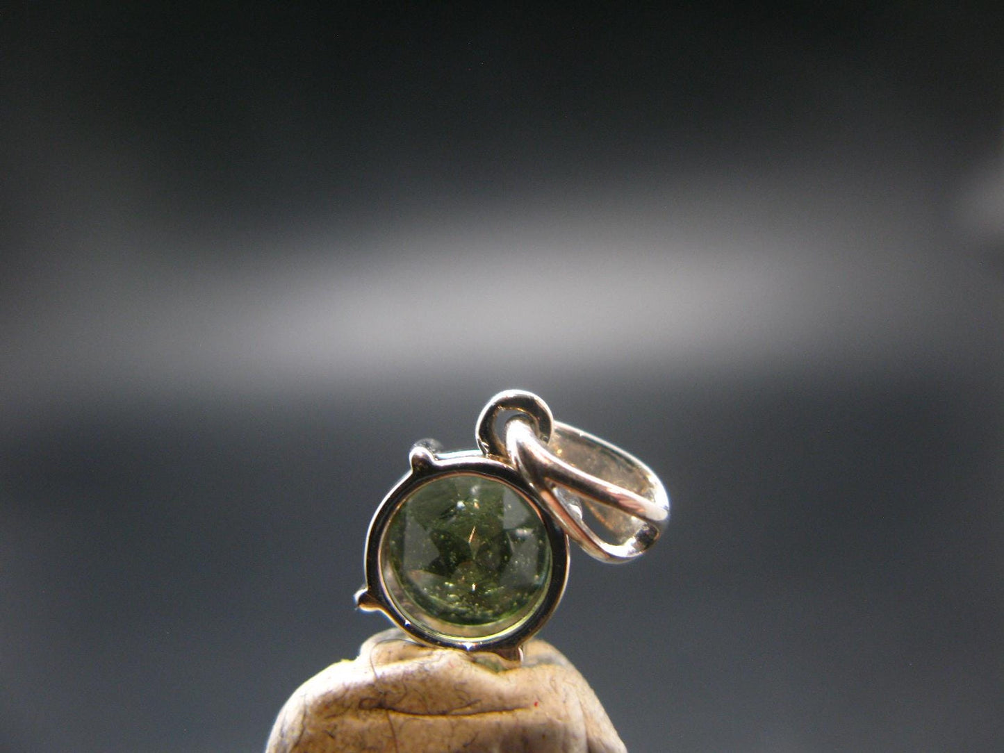 Moldavite Tektite Silver Pendant from Czech Republic - 0.6" - 0.95 Grams