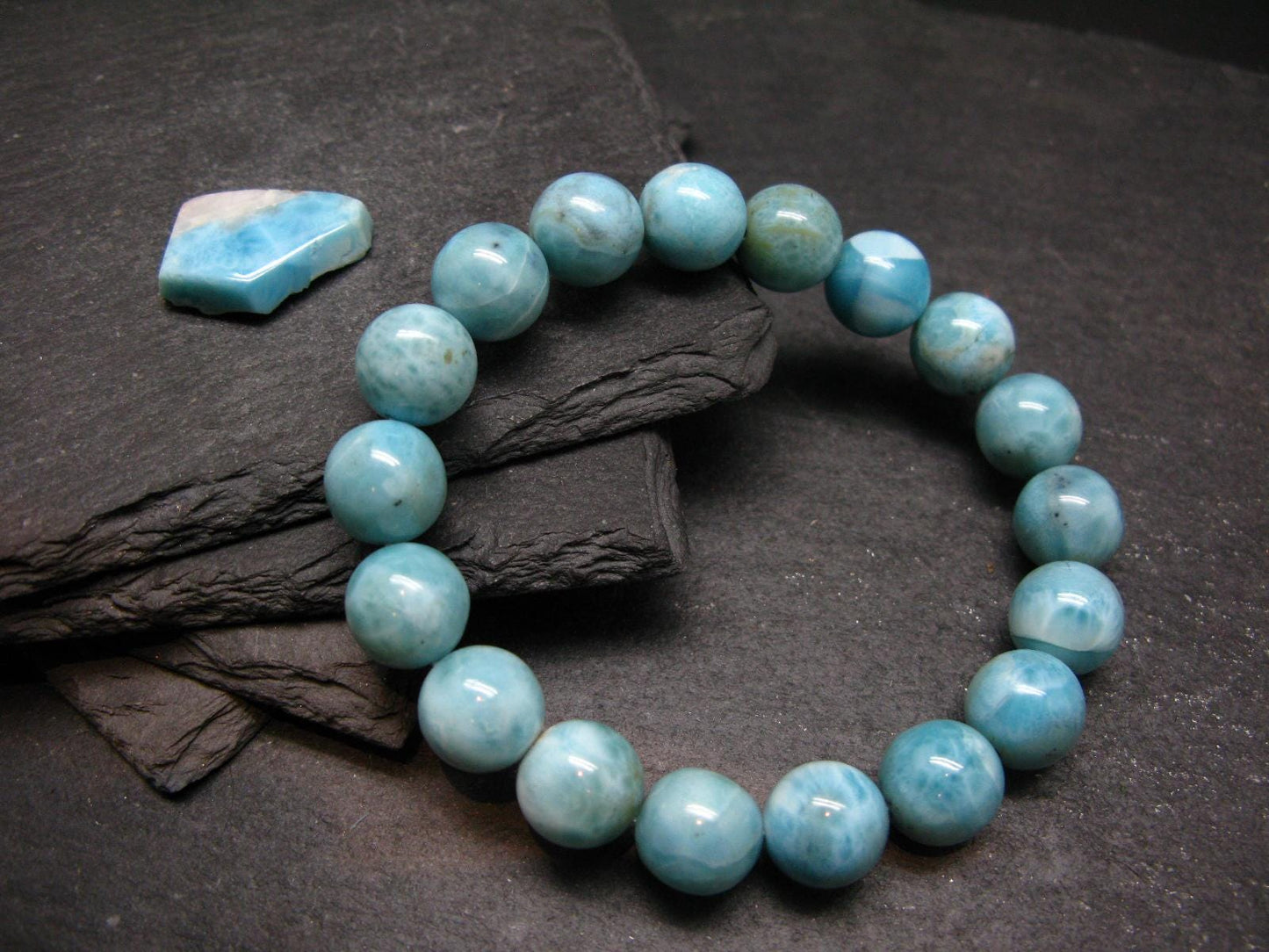 Larimar Genuine Bracelet ~ 7.5 Inches ~ 12mm Round Beads