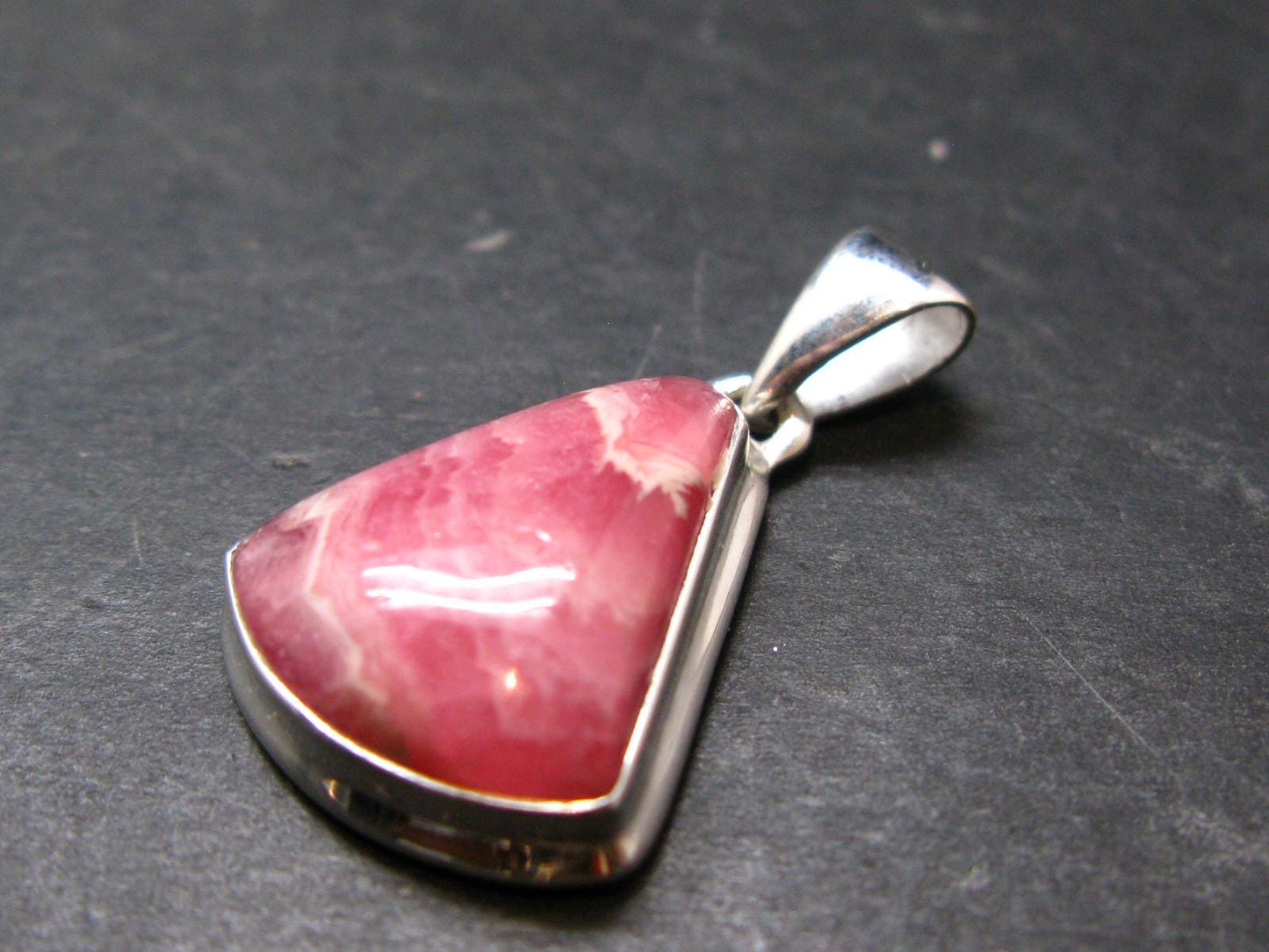 Rhodochrosite Silver Plated Pendant From Argentina - 1.2" - 5.81 Grams