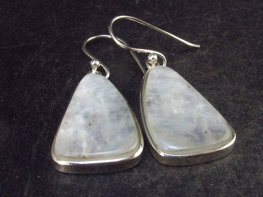 Pear Shaped Cabochon Natural Moonstone 925 Sterling Silver Drop Earrings - 1.4" - 5.5 Grams