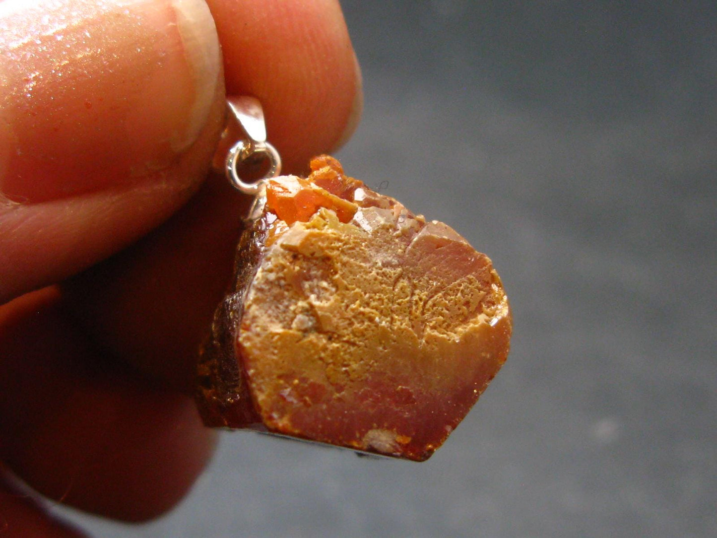 Vanadinite Crystal Silver Pendant From Morocco - 0.8" - 11.7 Grams