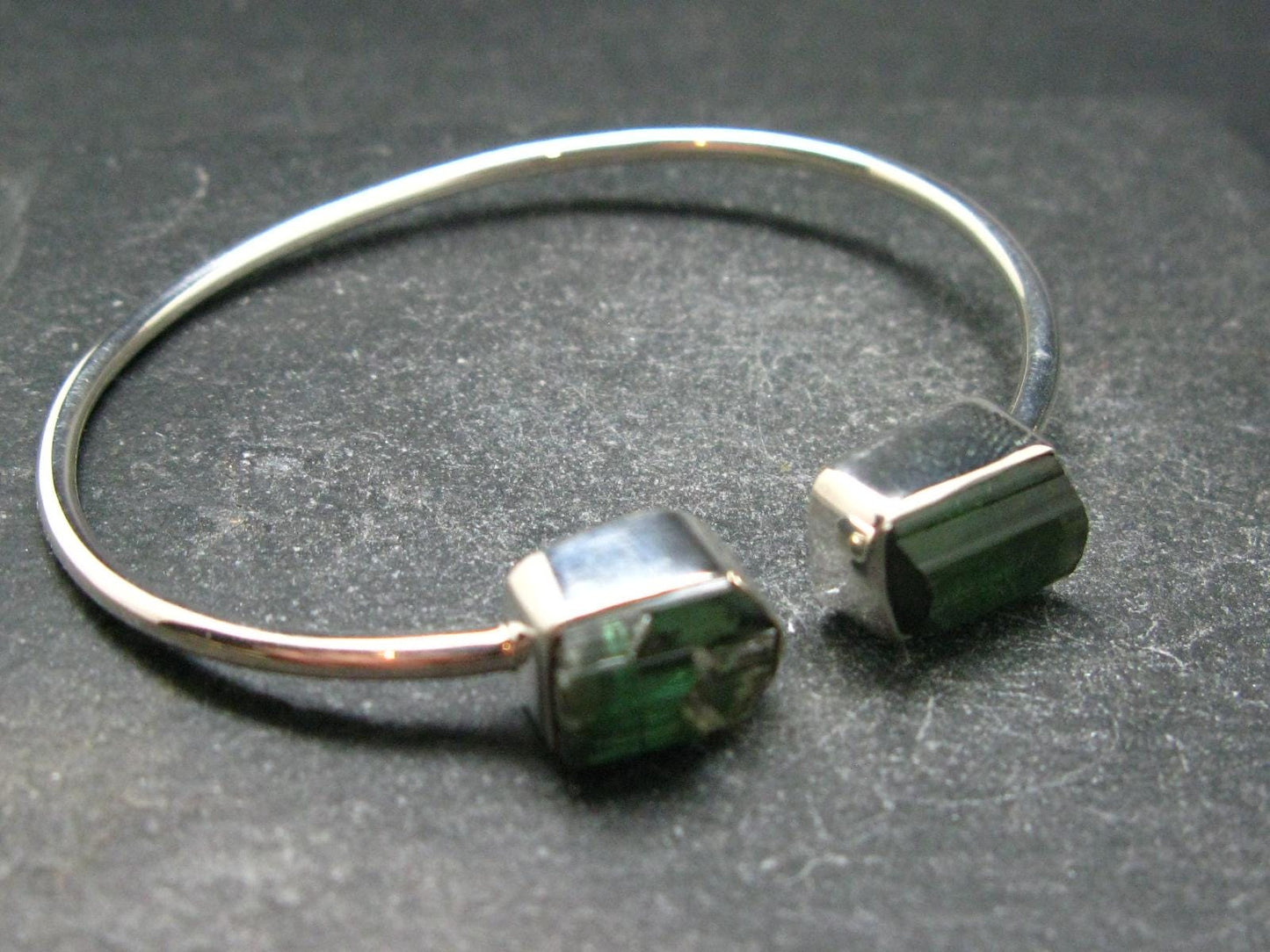 Green Tourmaline Silver Twister Bracelet From Brazil - 7.37 Grams