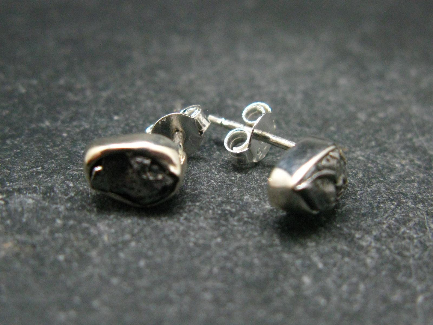 Raw Campo Del Cielo Meteorite Stud Earrings In Silver From Argentina