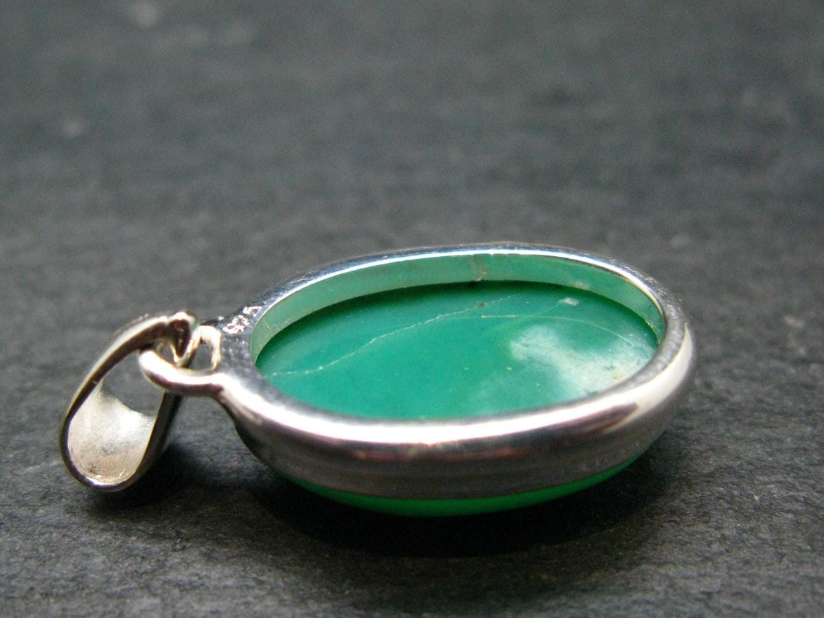 Rich Green Chrysoprase Silver Pendant From Australia - 1.2" - 4.73 Grams