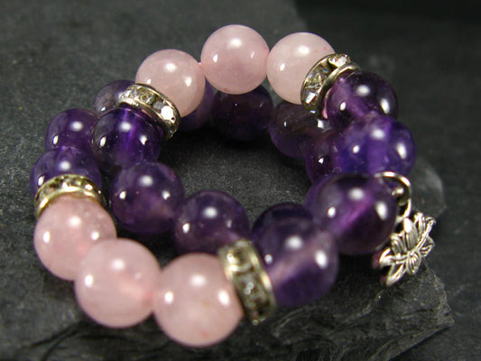 Rose Quartz & Amethyst Genuine Bracelet ~ 7 Inches ~ 8mm Round Beads