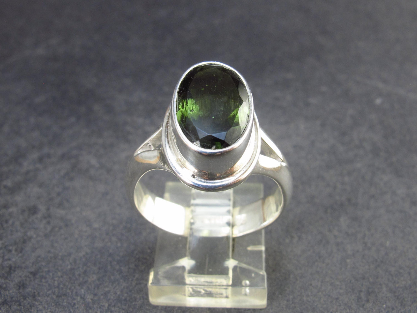 Moldavite Tektite Facetted Silver Ring from Czech Republic - Size 9.5 - 7.06 Grams