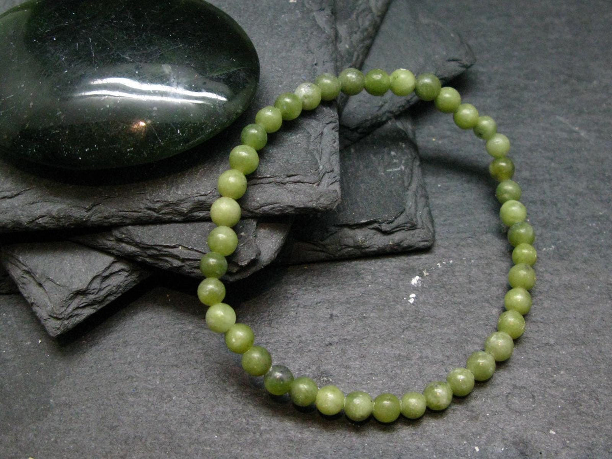 Jade Nephrite Genuine Bracelet ~ 7 Inches ~ 4mm Round Beads