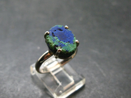 Natural Raw Deep Blue Azurite with Green Malachite Silver Ring From Mexico - Size 8 - 3.32 Grams