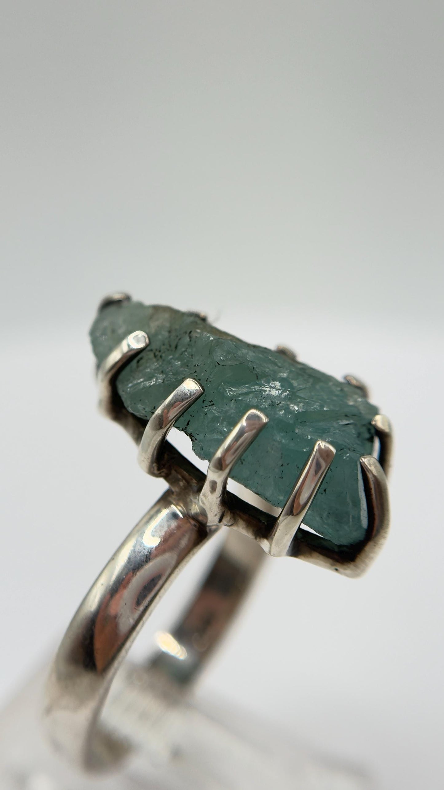 Grandidierite Ring Raw Blue Green Gemstone Silver Ring Natural Crystal Statement Jewelry Gift