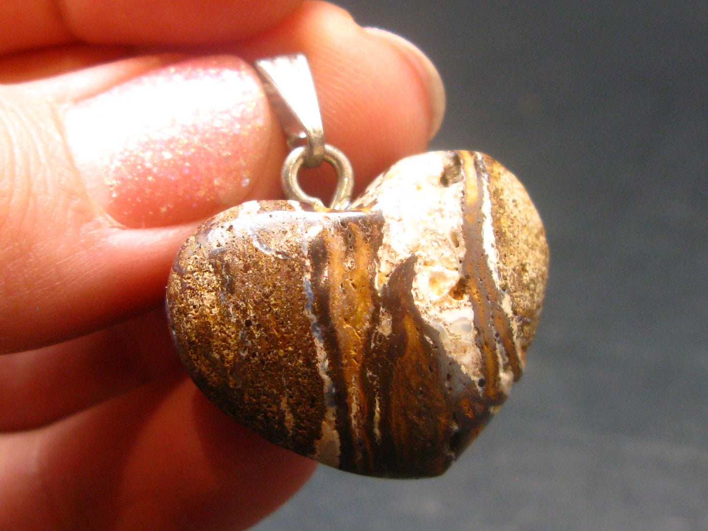 Very Rare Heart Boulder Opal Sterling Silver Pendant Necklace From Australia - 1.1" - 7.33 Grams
