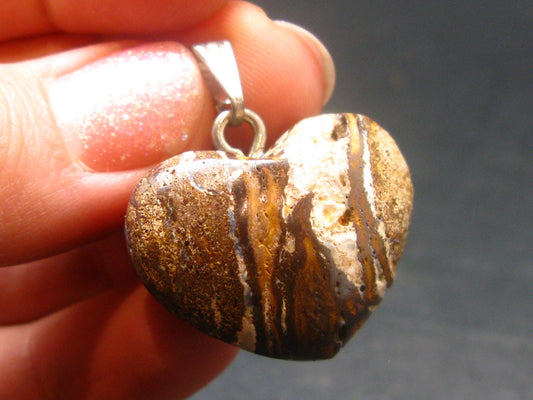 Very Rare Heart Boulder Opal Sterling Silver Pendant Necklace From Australia - 1.1" - 7.33 Grams