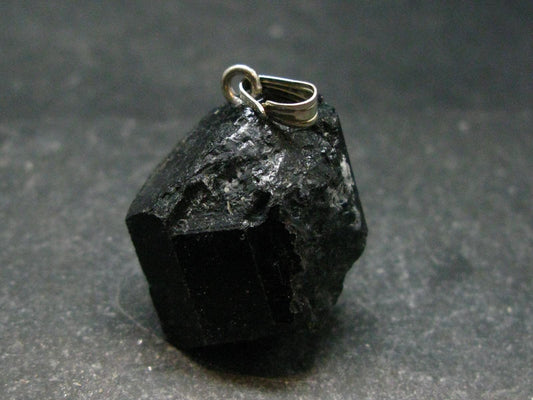 Black Tourmaline Schorl Silver Pendant From Brazil - 1.1"