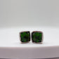 Green Helenite Stud Earrings – Square Cushion Cut Sterling Silver Studs