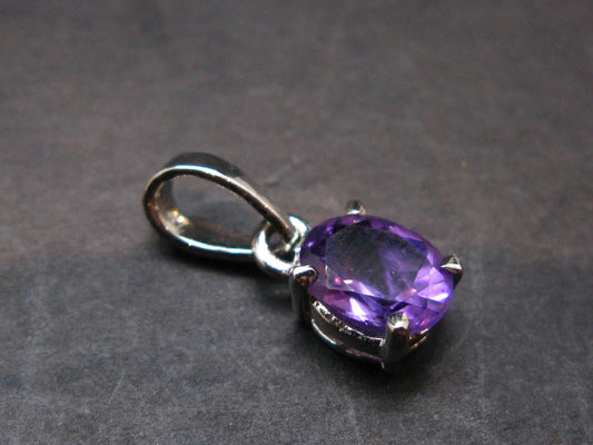 Large Genuine Rich Purple Faceted Amethyst Sterling Silver Pendant From Brazil - 0.6" - 1.03 Grams