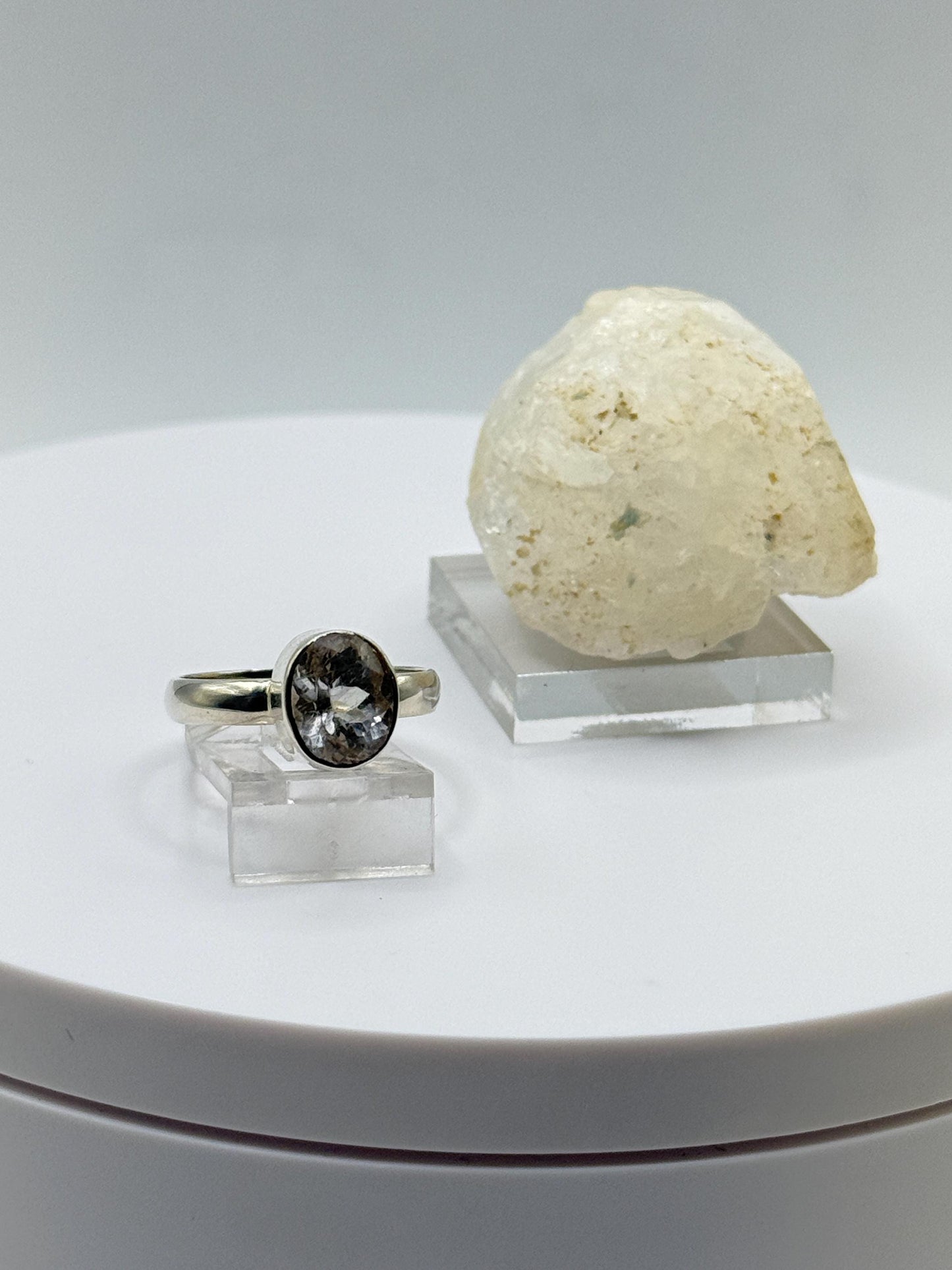 Natural Phenakite (Phenacite) Oval Faceted Ring in Sterling Silver - Size 7