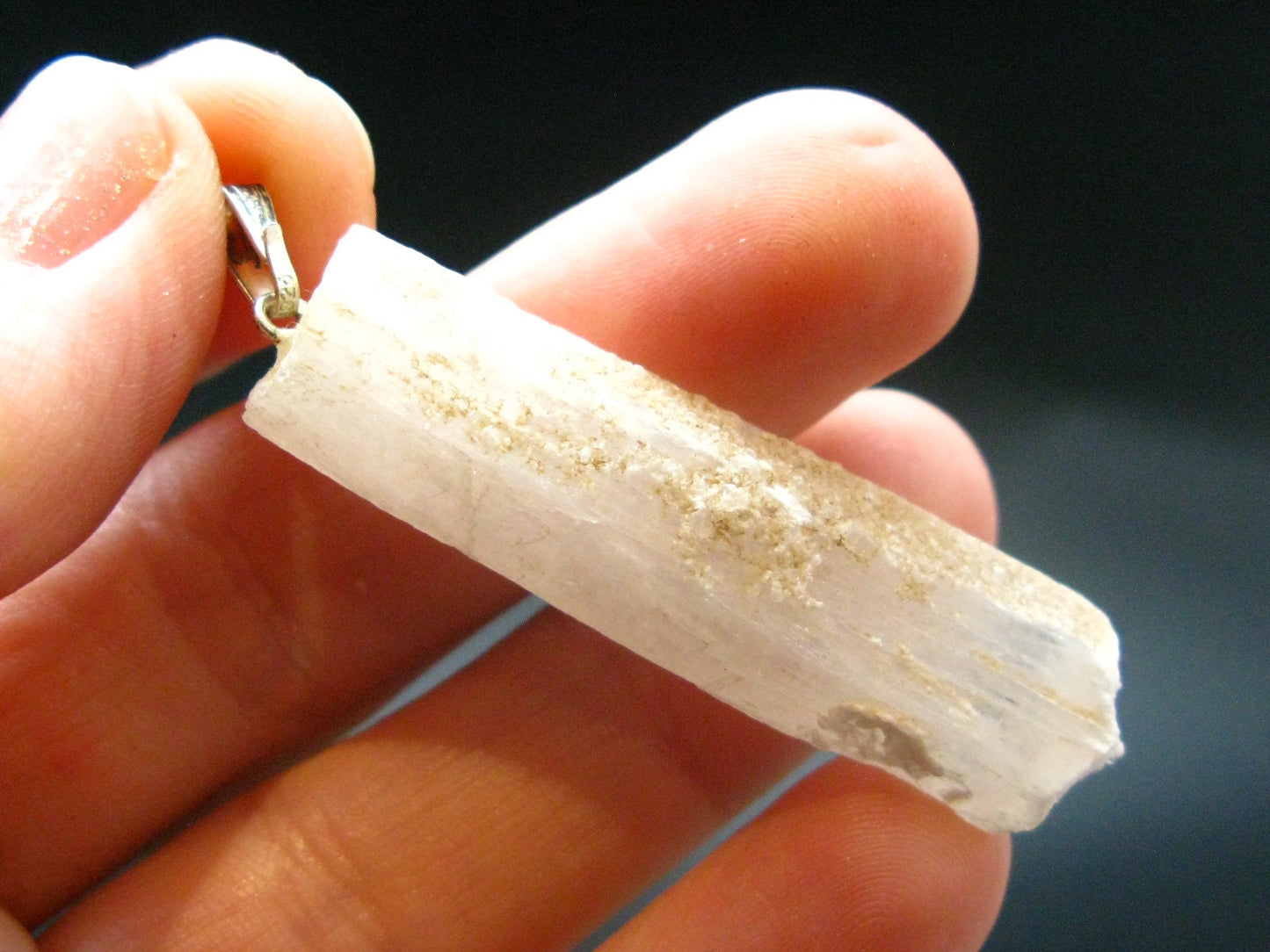 Scolecite Silver Pendant From India - 2.1"