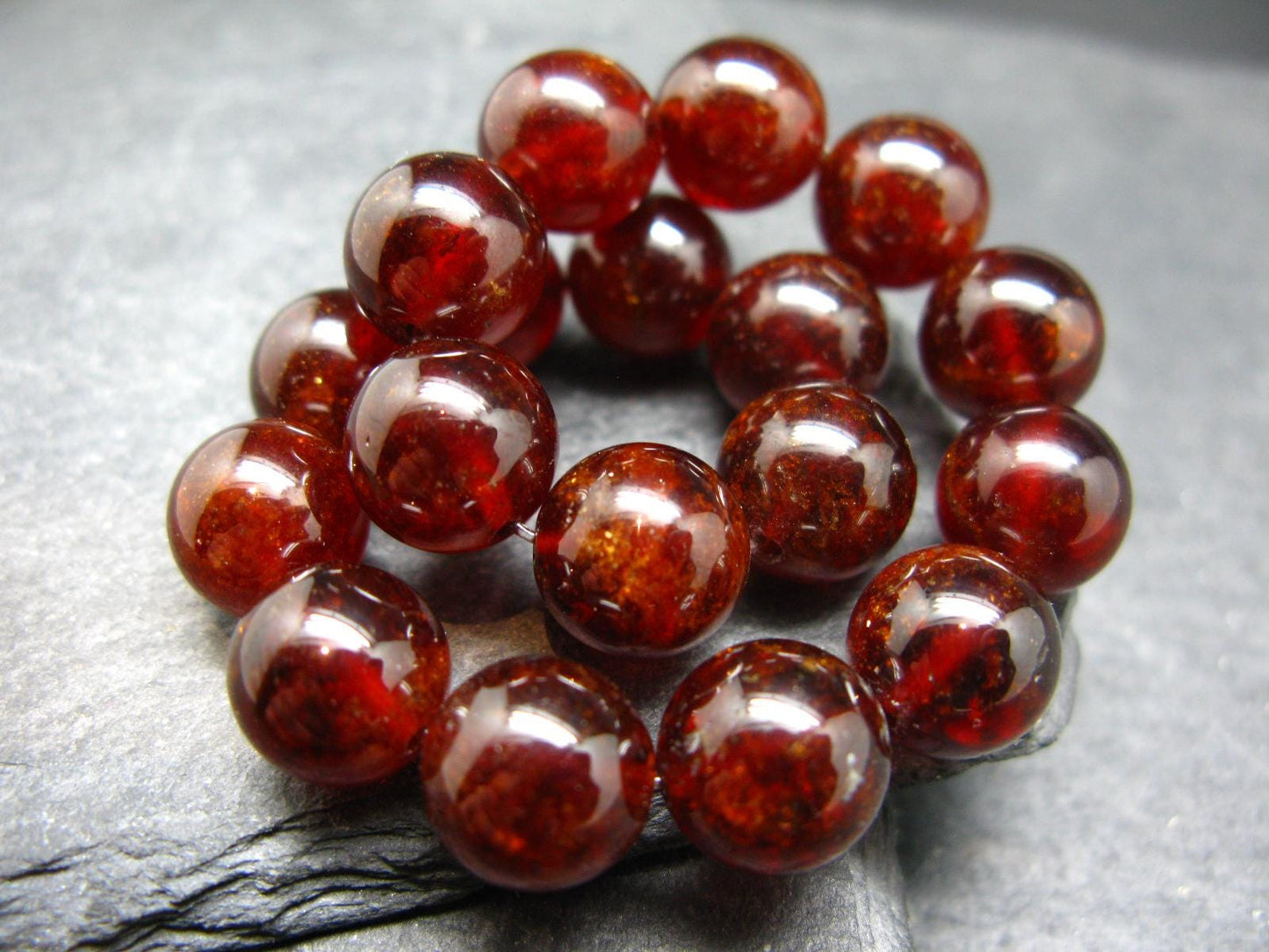 Gem Garnet Hessonite Genuine Bracelet ~ 7 Inches ~ 10mm Round Beads