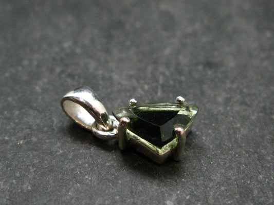 Moldavite Tektite Facetted Silver Pendant from Czech Republic - 0.7" - 1.10 Grams