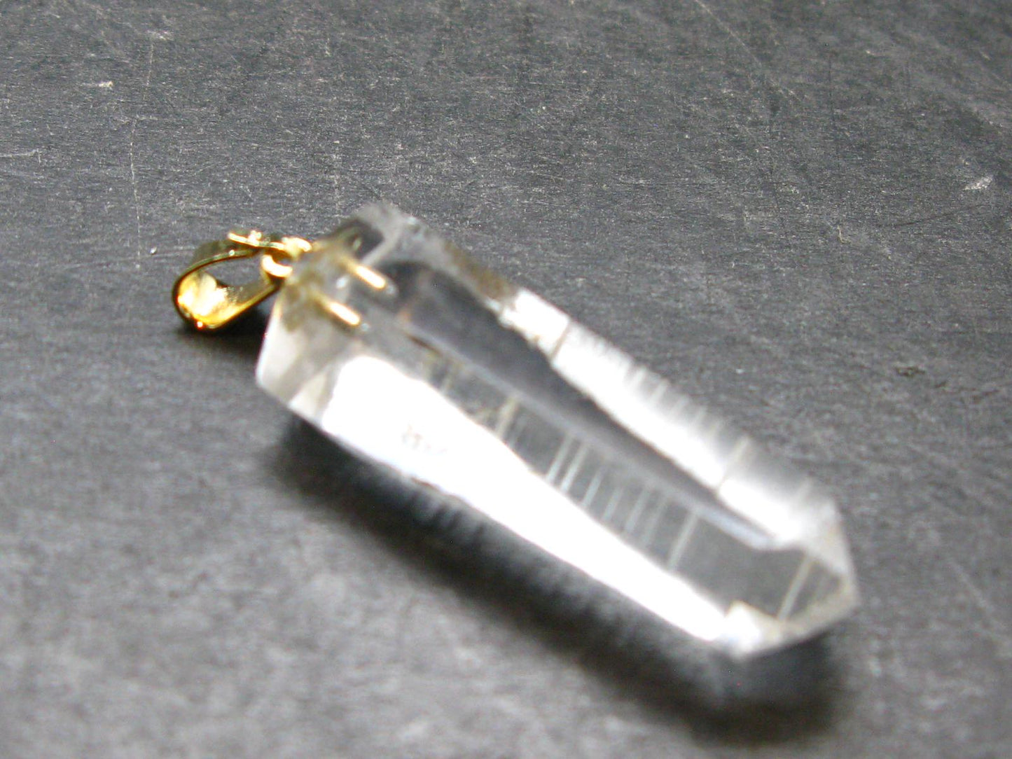 Lemurian Quartz Crystal Gold Plated Silver Pendant From Brazil - 1.6" - 5.31 Grams
