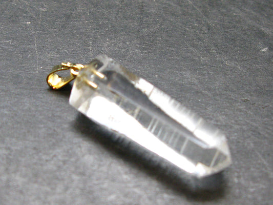 Lemurian Quartz Crystal Gold Plated Silver Pendant From Brazil - 1.6" - 5.31 Grams