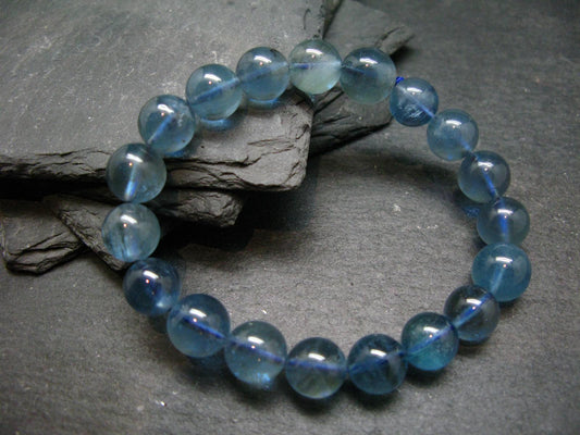 AAA Grade Gem Santa Maria Aquamarine Genuine Bracelet ~ 7.5 Inches ~ 10mm Round Beads