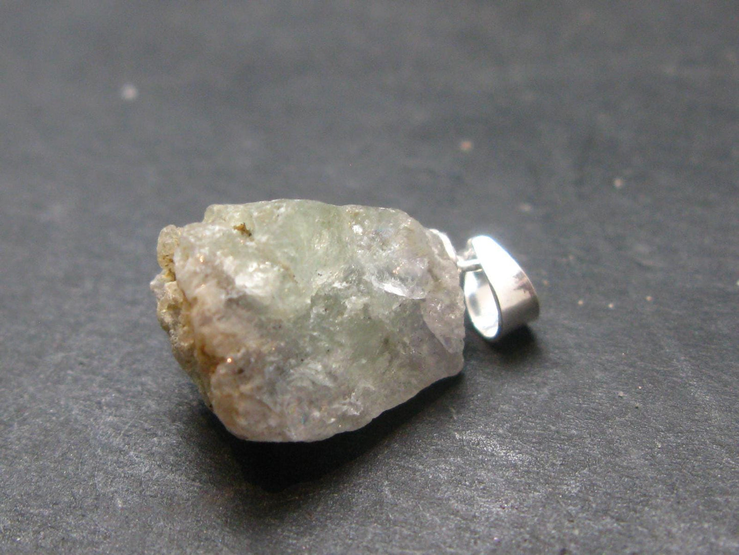 Gray Herderite Silver Pendant from Africa - 0.8" - 2.8 Grams