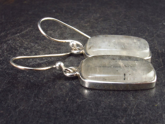 Cabochon Natural Moonstone 925 Sterling Silver Drop Earrings - 1.2" - 4.65 Grams