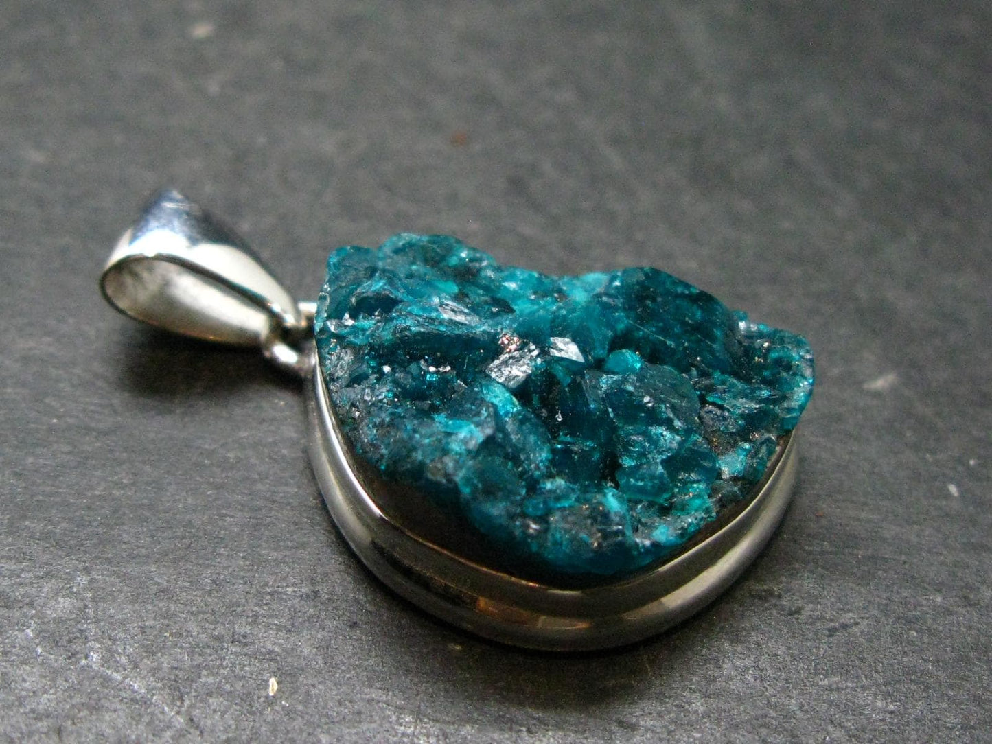 Dioptase Crystal Silver Pendant from Congo - 8.22 Grams - 1.4"