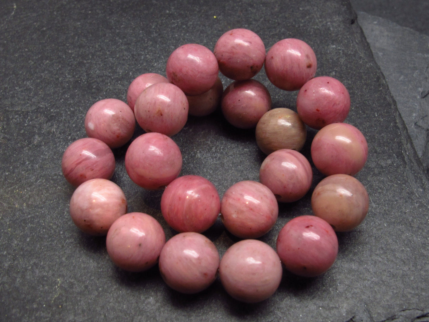 Rhodonite Genuine Bracelet ~ 7 Inches ~ 8mm Round Beads