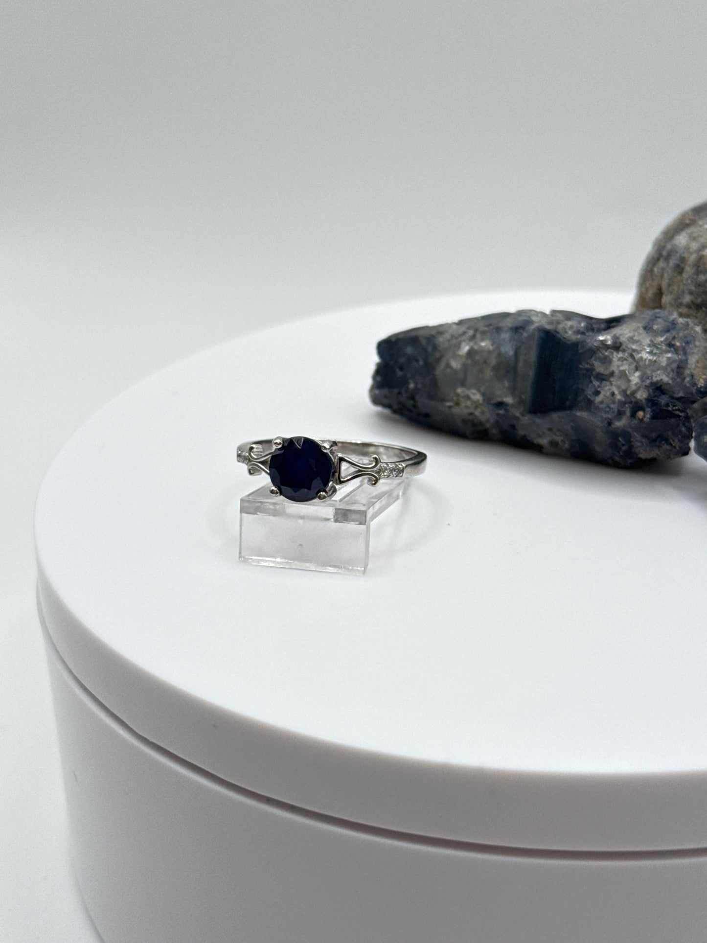 Blue Sapphire Filigree Ring: Sterling Silver Vintage Style - Size 8