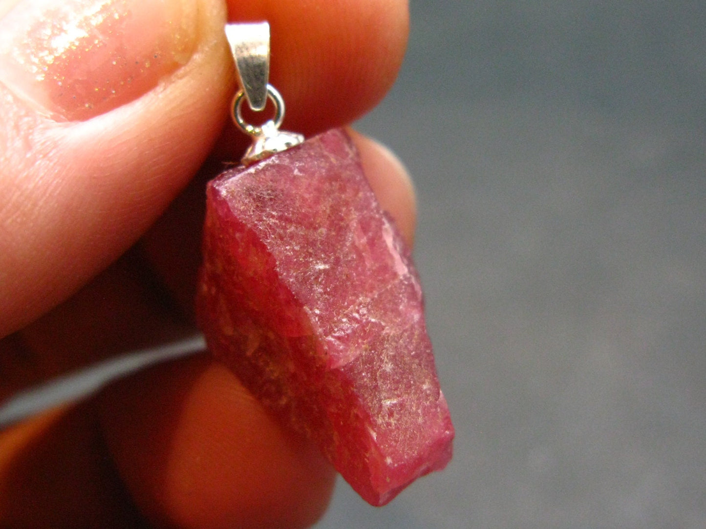 Rare Raw Rhodonite Silver Pendant From Brazil - 1.0" - 4.0 Grams