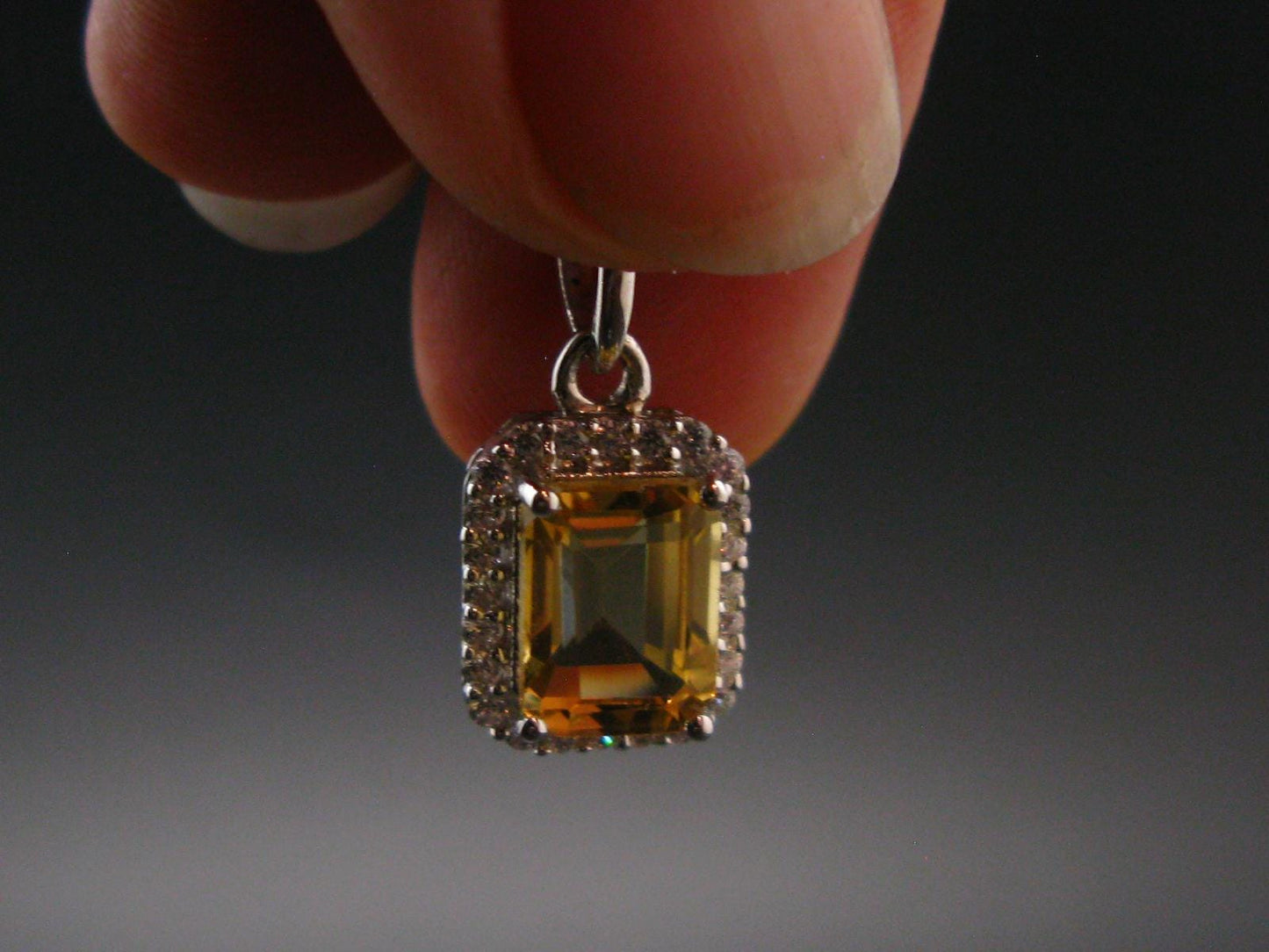 Yellow Citrine Gem Facetted Sterling Silver Pendant From Brazil With CZ - 0.6" - 1.21 Grams