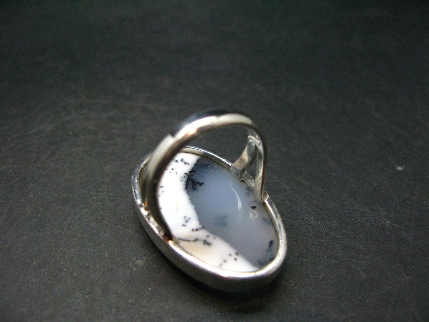 Merlinite Moss Agate Cabochon Silver Ring From Brazil - 9.44 Grams - Size 6.25