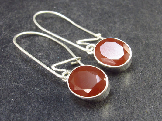 Natural Reddish Orange Faceted Hessonite Garnet 925 Sterling Silver Earrings - 1.5" - 3.6 Grams