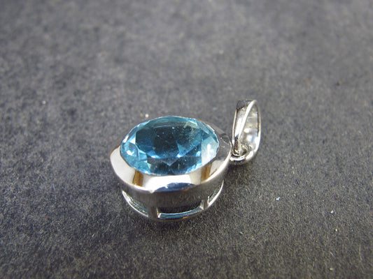 Elegant Genuine Solitaire Sky Blue Topaz Sterling Silver Pendant From Brazil - 0.7" - 2.40 Grams