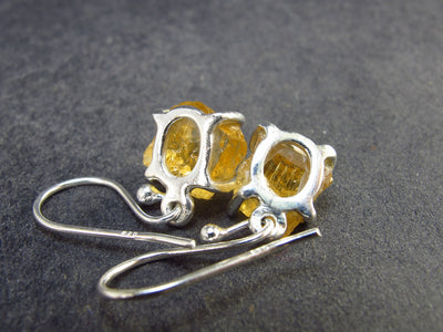 Stone of Success!! Natural Raw Golden Yellow Citrine 925 Sterling Silver Drop Earrings - 0.9" - 2.58 Grams