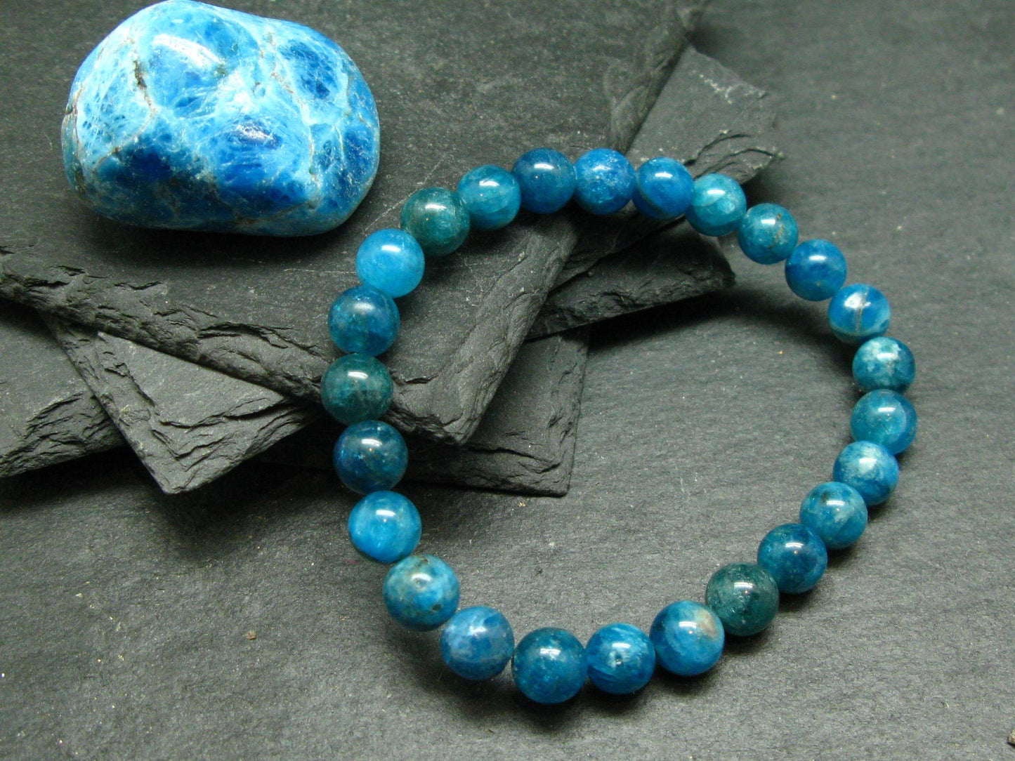 Neon Blue Apatite Genuine Bracelet ~ 7 Inches ~ 8mm Round Beads