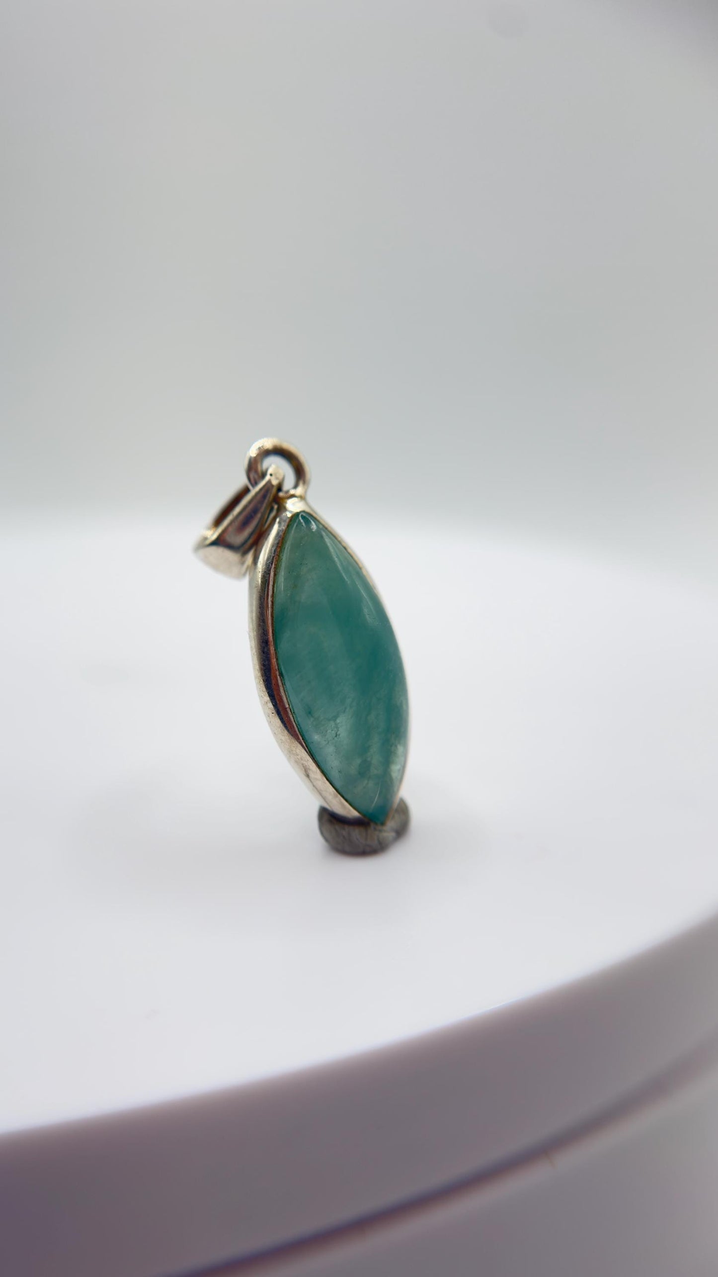 Grandidierite Pendant Marquise Cabochon Blue Green Gemstone Silver Necklace Natural Crystal Jewelry