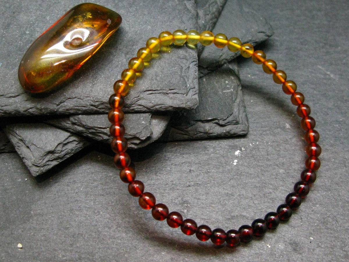 Amber Genuine Bracelet ~ 7 Inches ~ 4mm Round Beads