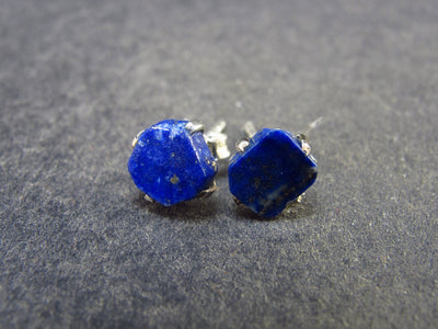 Cute Small Dark Blue Genuine Lapis Lazuli Sterling Silver Stud Earrings