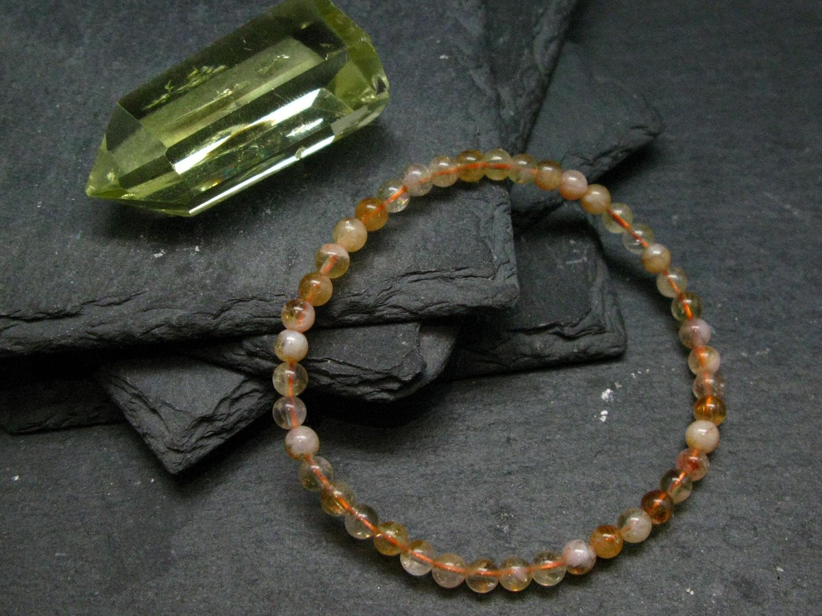 Citrine Genuine Bracelet ~ 7 Inches ~ 4mm Round Beads