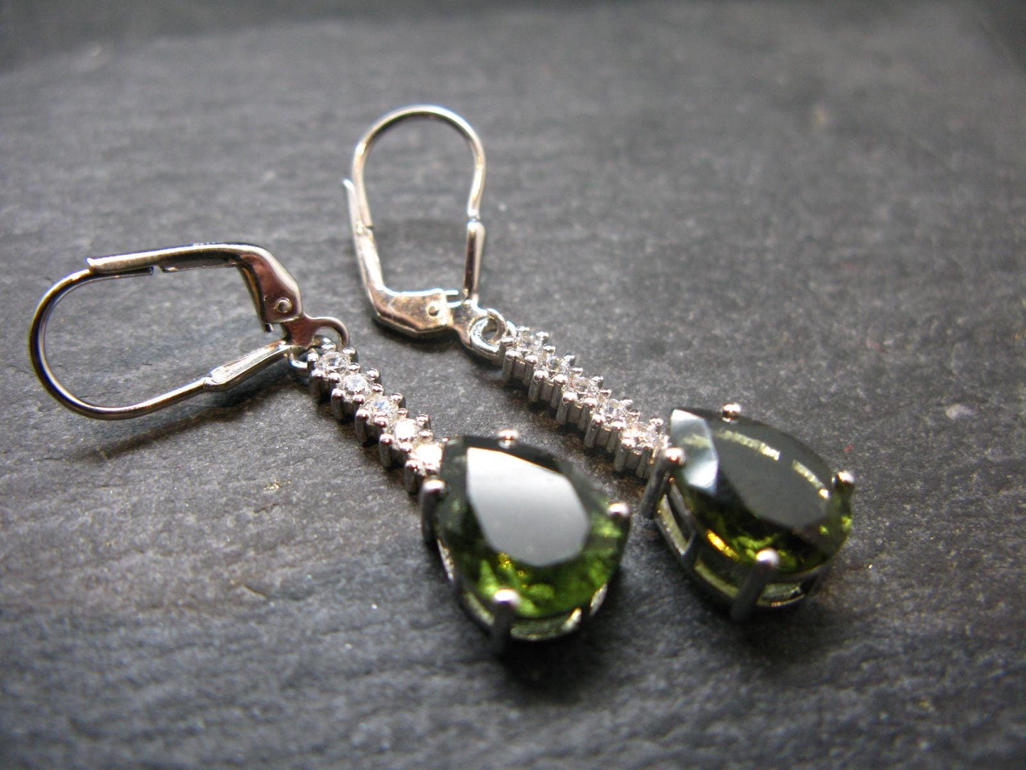 Moldavite Tektite Silver Earrings from Czech Republic - 3.83 Grams