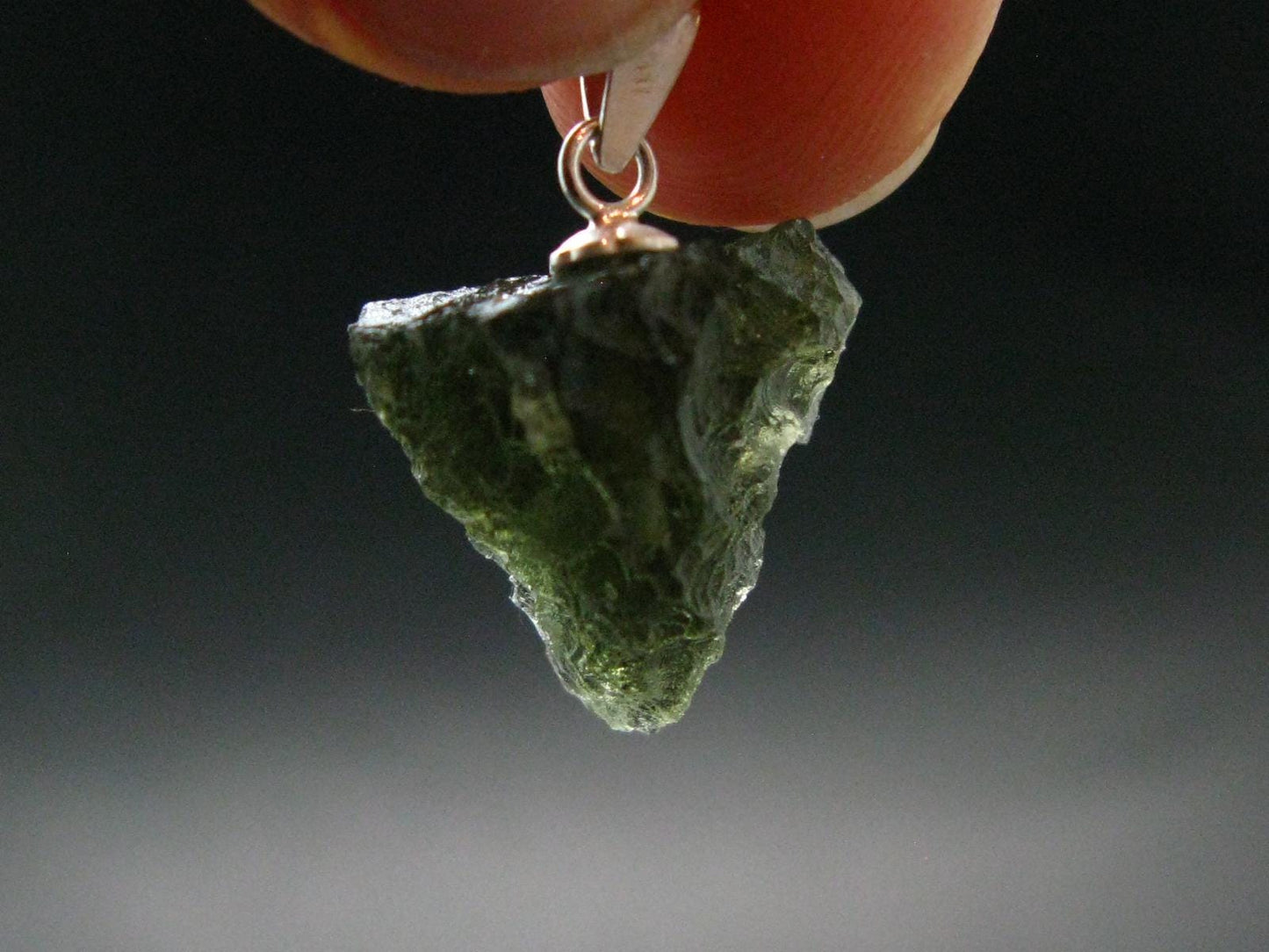 Moldavite Tektite Silver Pendant from Czech Republic - 0.8" - 1.58 Grams