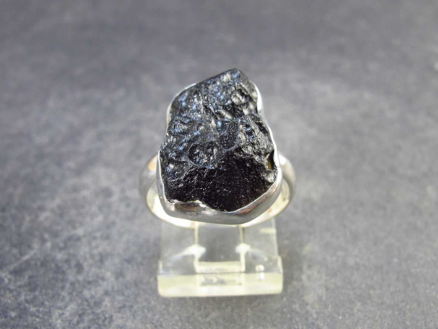 Black Tibetan Tektite Silver Ring from Tibet - Size 6.5 - 4.31 Grams