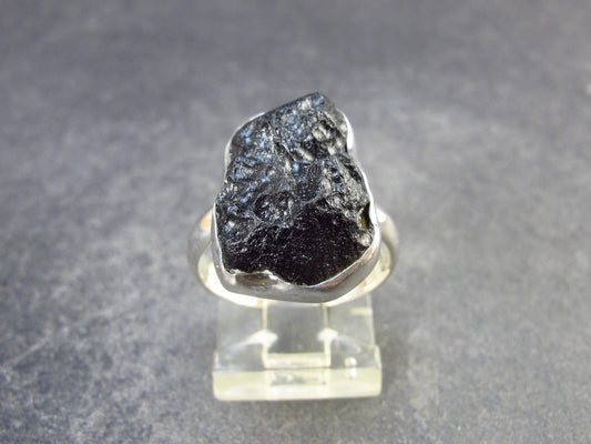 Black Tibetan Tektite Silver Ring from Tibet - Size 6.5 - 4.31 Grams