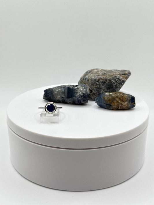 Blue Sapphire Sterling Silver Bezel Ring: Minimalist September Birthstone, Size 7