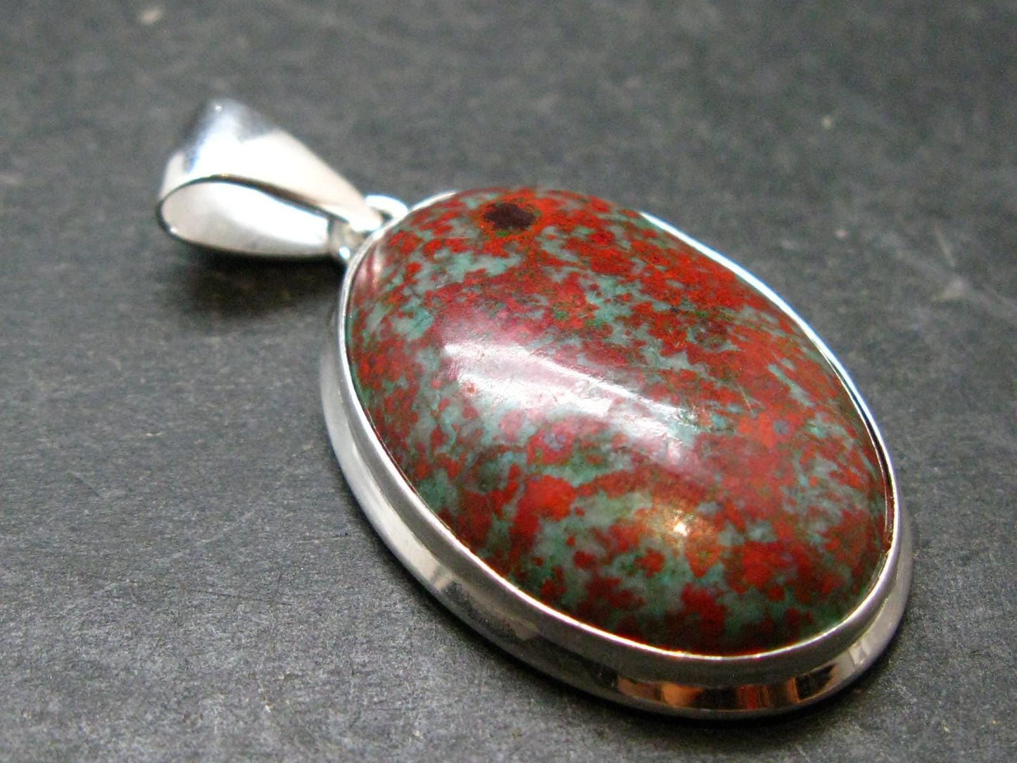 Crimson Cuprite w/ Chrysocola Silver Plated Pendant from Mexico - 1.7" - 8.54 Grams