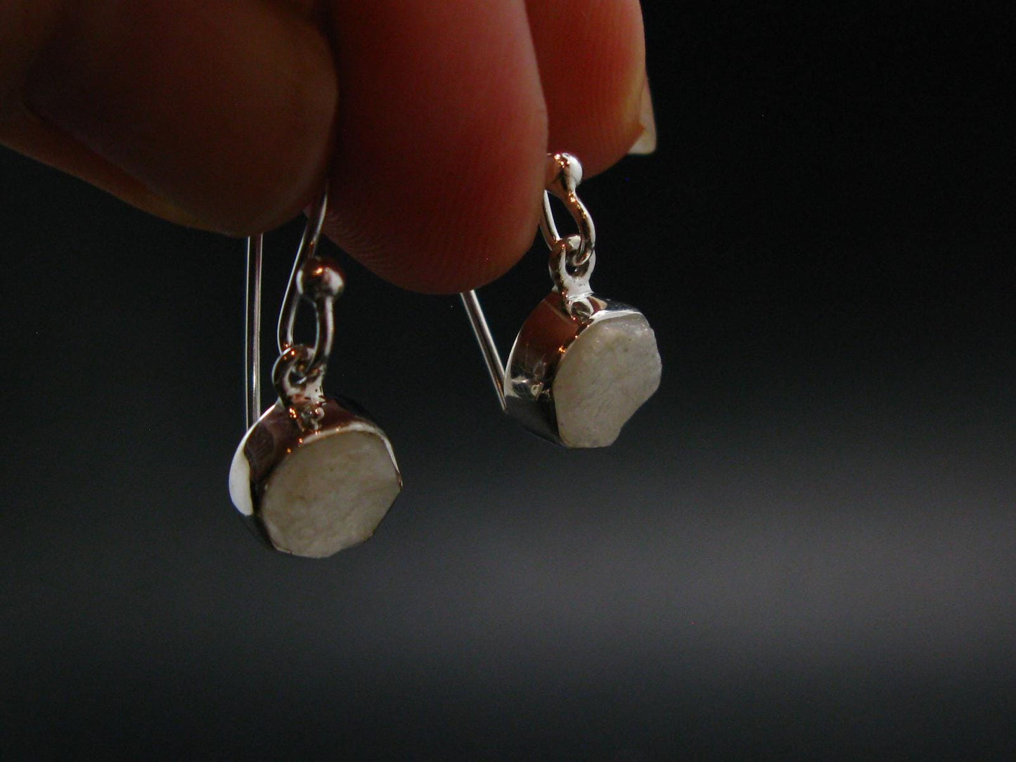 Very Rare White Cryolite 925 Silver Earrings from Greenland - 0.9" - 2.11 Grams