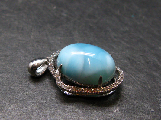 Summer’s Sea!! Rare Polished Cabochon Blue Larimar Pectolite Silver Pendant From Dominican Republic - 1.1" - 4.48 Grams
