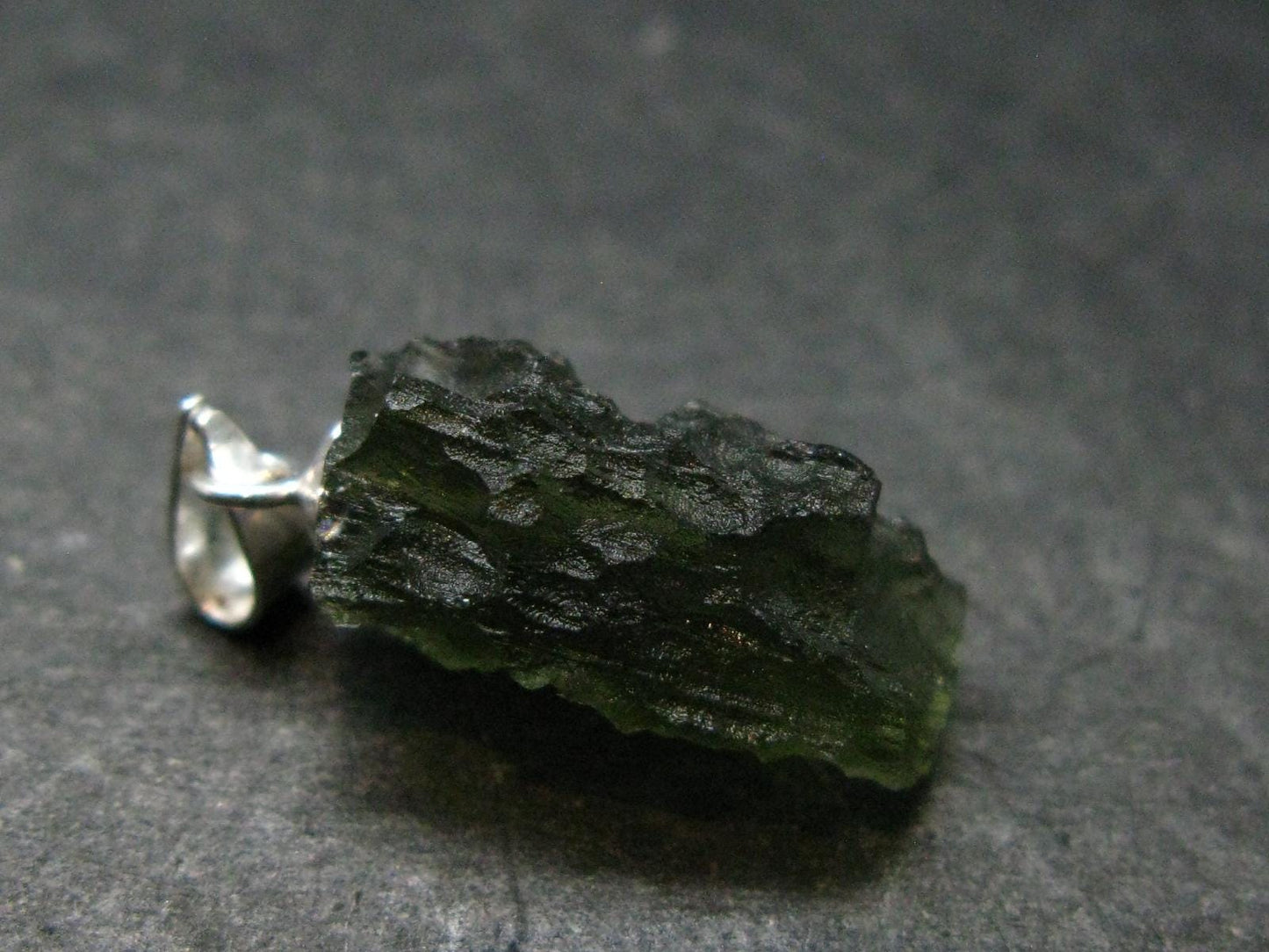 Moldavite Tektite Silver Pendant from Czech Republic - 0.9" - 1.31 Grams